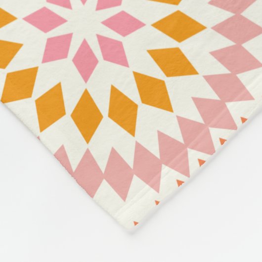  Mozaïek Quilt Tegels Patroon in Roze Sinaasappel Fleece Deken (Hoek)