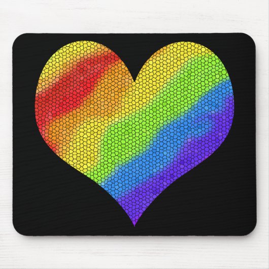 Mozaïek Rainbow Heart op zwarte achtergrond Muismat (Voorkant)