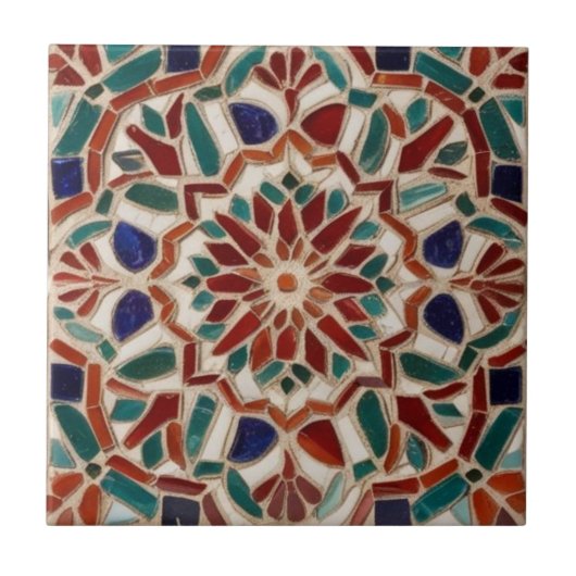 Mozaïek rood groen decoratief tegeltje (Voorkant)