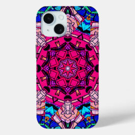 Mozaïek Roze Mandala Bloemen Psychedelische Retro iPhone 15 Case