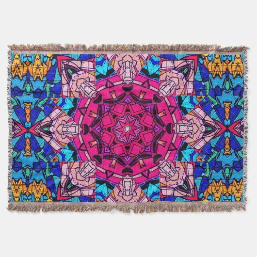 Mozaïek Roze Mandala Bloemen Psychedelische Retro Deken (Voorkant)