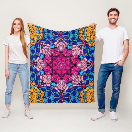 Mozaïek Roze Mandala Bloemen Psychedelische Retro Fleece Deken (In situ)