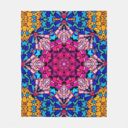 Mozaïek Roze Mandala Bloemen Psychedelische Retro Fleece Deken (Voorkant)