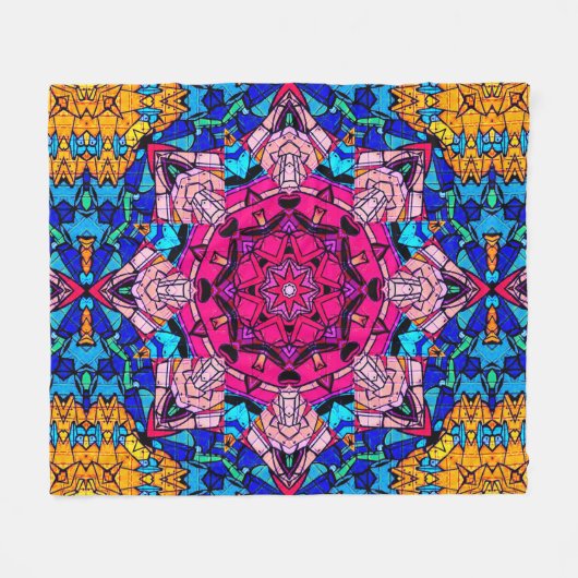 Mozaïek Roze Mandala Bloemen Psychedelische Retro Fleece Deken (Voorkant (Horizontaal))