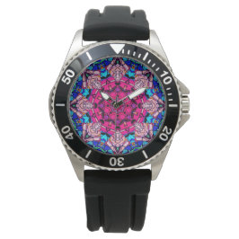 Mozaïek Roze Mandala Bloemen Psychedelische Retro Horloge