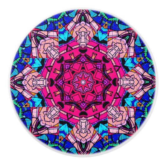 Mozaïek Roze Mandala Bloemen Psychedelische Retro Keramische Knop (Voorkant)