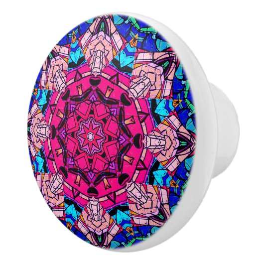 Mozaïek Roze Mandala Bloemen Psychedelische Retro Keramische Knop (Rechts)