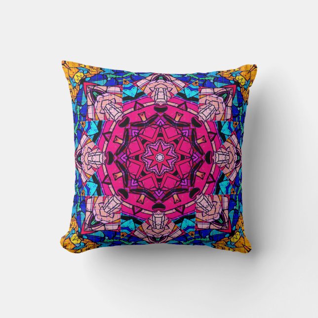 Mozaïek Roze Mandala Bloemen Psychedelische Retro Kussen (Voorkant)