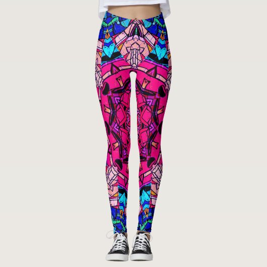 Mozaïek Roze Mandala Bloemen Psychedelische Retro Leggings (Voorkant)