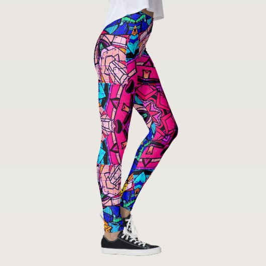 Mozaïek Roze Mandala Bloemen Psychedelische Retro Leggings (Rechts)