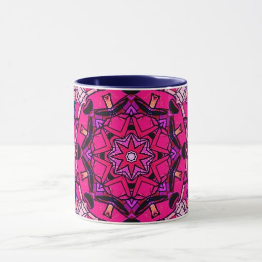 Mozaïek Roze Mandala Bloemen Psychedelische Retro Mok (Midden)