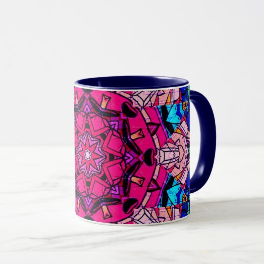 Mozaïek Roze Mandala Bloemen Psychedelische Retro Mok (Voorkant rechts)