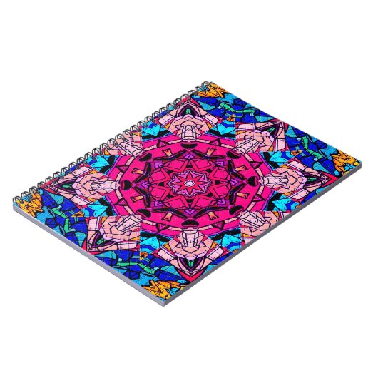 Mozaïek Roze Mandala Bloemen Psychedelische Retro Notitieboek (Linkerzijde)