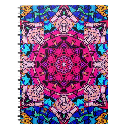 Mozaïek Roze Mandala Bloemen Psychedelische Retro Notitieboek (Voorkant)