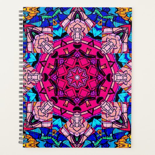 Mozaïek Roze Mandala Bloemen Psychedelische Retro Planner (Voorkant)
