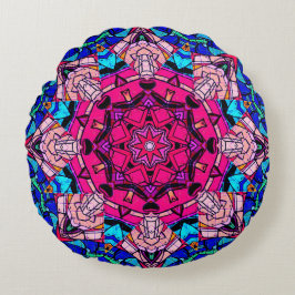 Mozaïek Roze Mandala Bloemen Psychedelische Retro Rond Kussen
