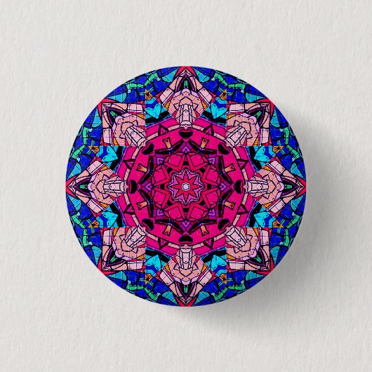 Mozaïek Roze Mandala Bloemen Psychedelische Retro Ronde Button 3,2 Cm (Voorkant)