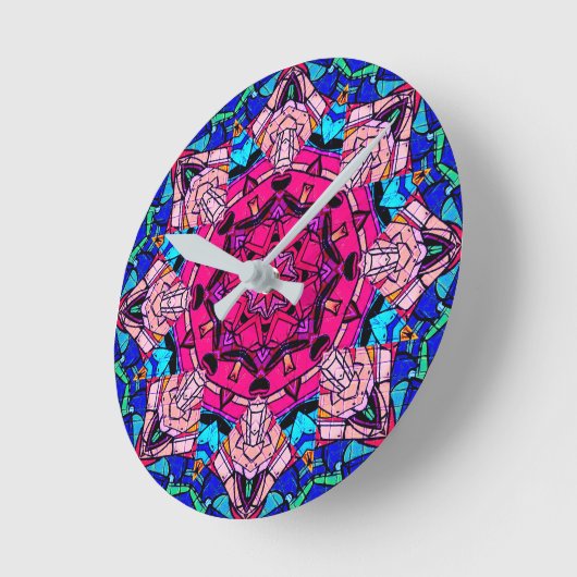 Mozaïek Roze Mandala Bloemen Psychedelische Retro Ronde Klok (Hoek)