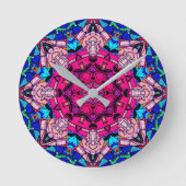 Mozaïek Roze Mandala Bloemen Psychedelische Retro Ronde Klok (Voorkant)