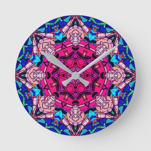 Mozaïek Roze Mandala Bloemen Psychedelische Retro Ronde Klok (Voorkant)
