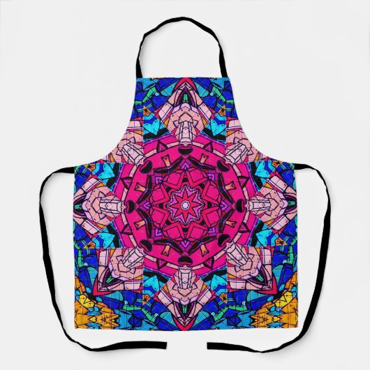 Mozaïek Roze Mandala Bloemen Psychedelische Retro Schort (Voorkant)