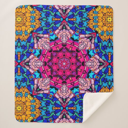 Mozaïek Roze Mandala Bloemen Psychedelische Retro Sherpa Deken (Voorkant)