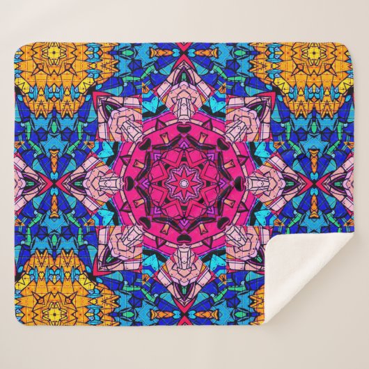 Mozaïek Roze Mandala Bloemen Psychedelische Retro Sherpa Deken (Voorkant (horizontaal))
