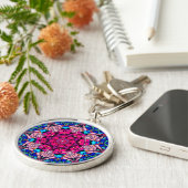 Mozaïek Roze Mandala Bloemen Psychedelische Retro Sleutelhanger (Zijkant)