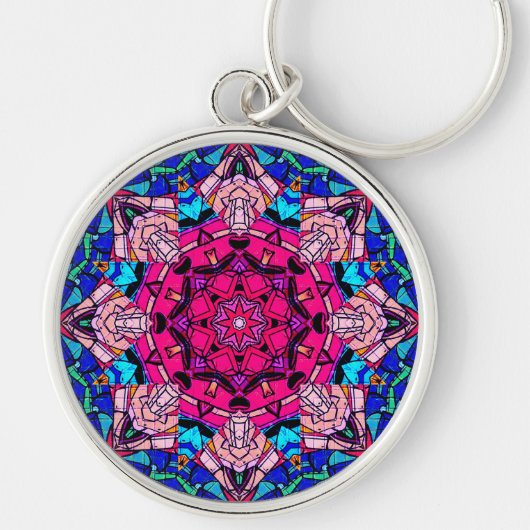 Mozaïek Roze Mandala Bloemen Psychedelische Retro Sleutelhanger (Voorkant)