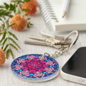 Mozaïek Roze Mandala Bloemen Psychedelische Retro Sleutelhanger (Voorkant Rechts)
