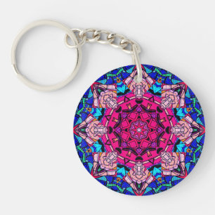 Mozaïek Roze Mandala Bloemen Psychedelische Retro Sleutelhanger