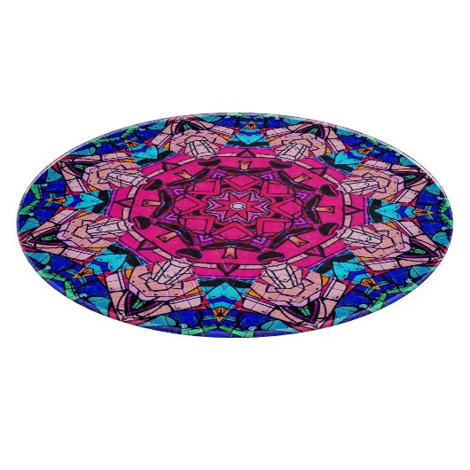 Mozaïek Roze Mandala Bloemen Psychedelische Retro Snijplank (Hoek)