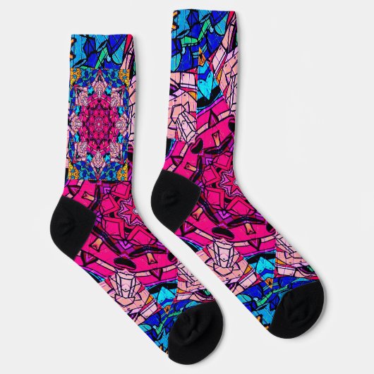 Mozaïek Roze Mandala Bloemen Psychedelische Retro Sokken (Rechts)