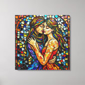 Mozaïek Tegel Style AI Art Romantische Omarm Canvas Afdruk (Voorkant)