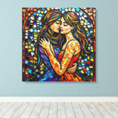 Mozaïek Tegel Style AI Art Romantische Omarm Canvas Afdruk (Insitu (Houten vloer))