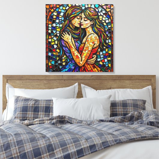 Mozaïek Tegel Style AI Art Romantische Omarm Canvas Afdruk (Insitu (Slaapkamer))