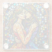 Mozaïek Tegel Style AI Art Romantische Omarm Glazen Onderzetter (Achterkant)