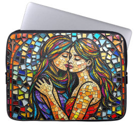 Mozaïek Tegel Style AI Art Romantische Omarm Laptop Sleeve