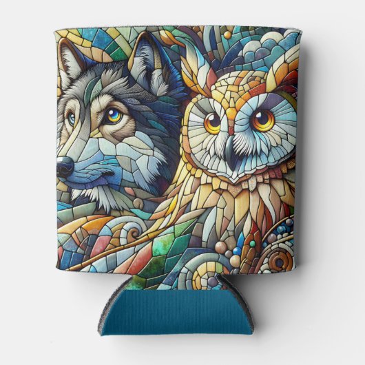 Mozaïek Tegel Wolf en Uil Blikjeskoeler (Voorkant)