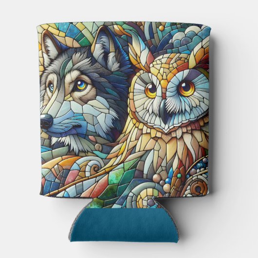 Mozaïek Tegel Wolf en Uil Blikjeskoeler (Achterkant)