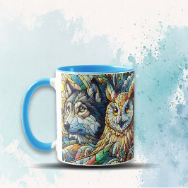 Mozaïek Tegel Wolf en Uil Mok