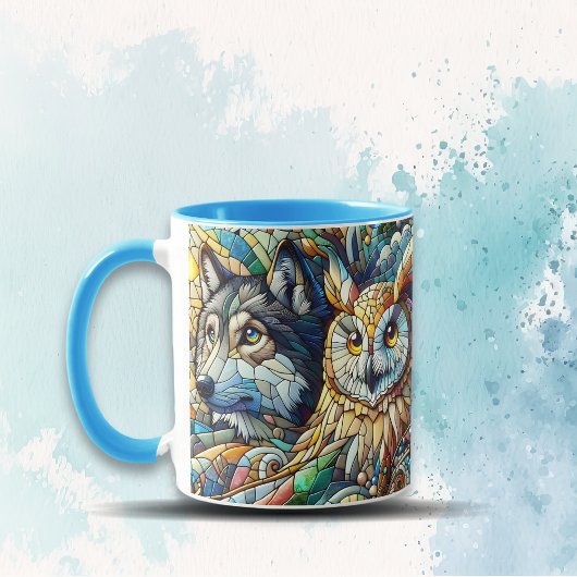 Mozaïek Tegel Wolf en Uil Mok