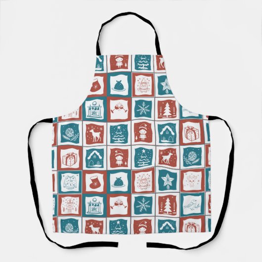 Mozaïek Tegels Advent Kerstmis Groen Rood Patroon Schort (Voorkant)