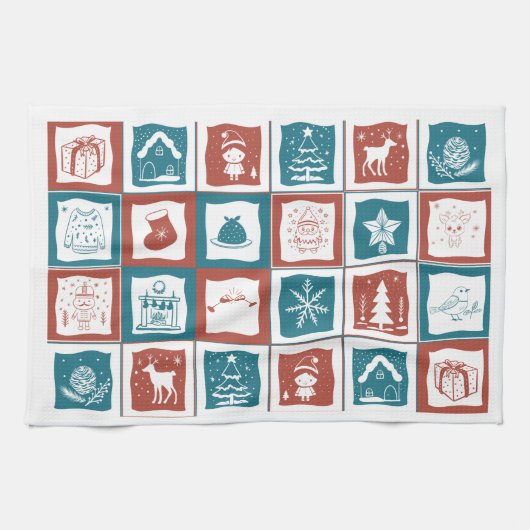 Mozaïek Tegels Advent Kerstmis Groen Rood Patroon Theedoek (Horizontaal)