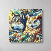 Mozaïek Tegels Wolf en Uil Canvas Afdruk (Voorkant)