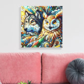 Mozaïek Tegels Wolf en Uil Canvas Afdruk (Insitu (Woonkamer))