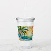 Mozaïek Tropisch strand Sunset Palm Tree Acryl Drinkbeker (Voorkant)