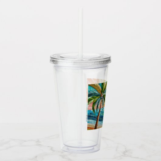 Mozaïek Tropisch strand Sunset Palm Tree Acryl Drinkbeker (Rechts)