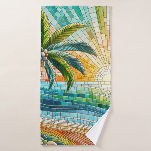 Mozaïek Tropisch strand Sunset Palm Tree Badhanddoek (Badhanddoek)