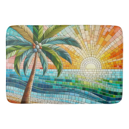 Mozaïek Tropisch strand Sunset Palm Tree Badmat (Voorkant)